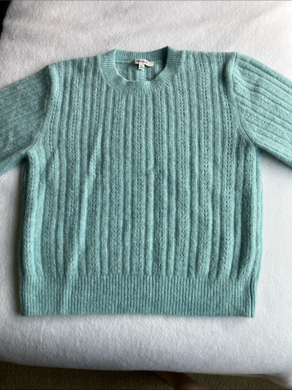 Madewell Women’s Seafoam Crewneck Cable Knit Sweater